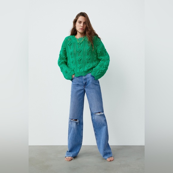 Zara Green Pom Pom Sweater - Picture 6 of 11